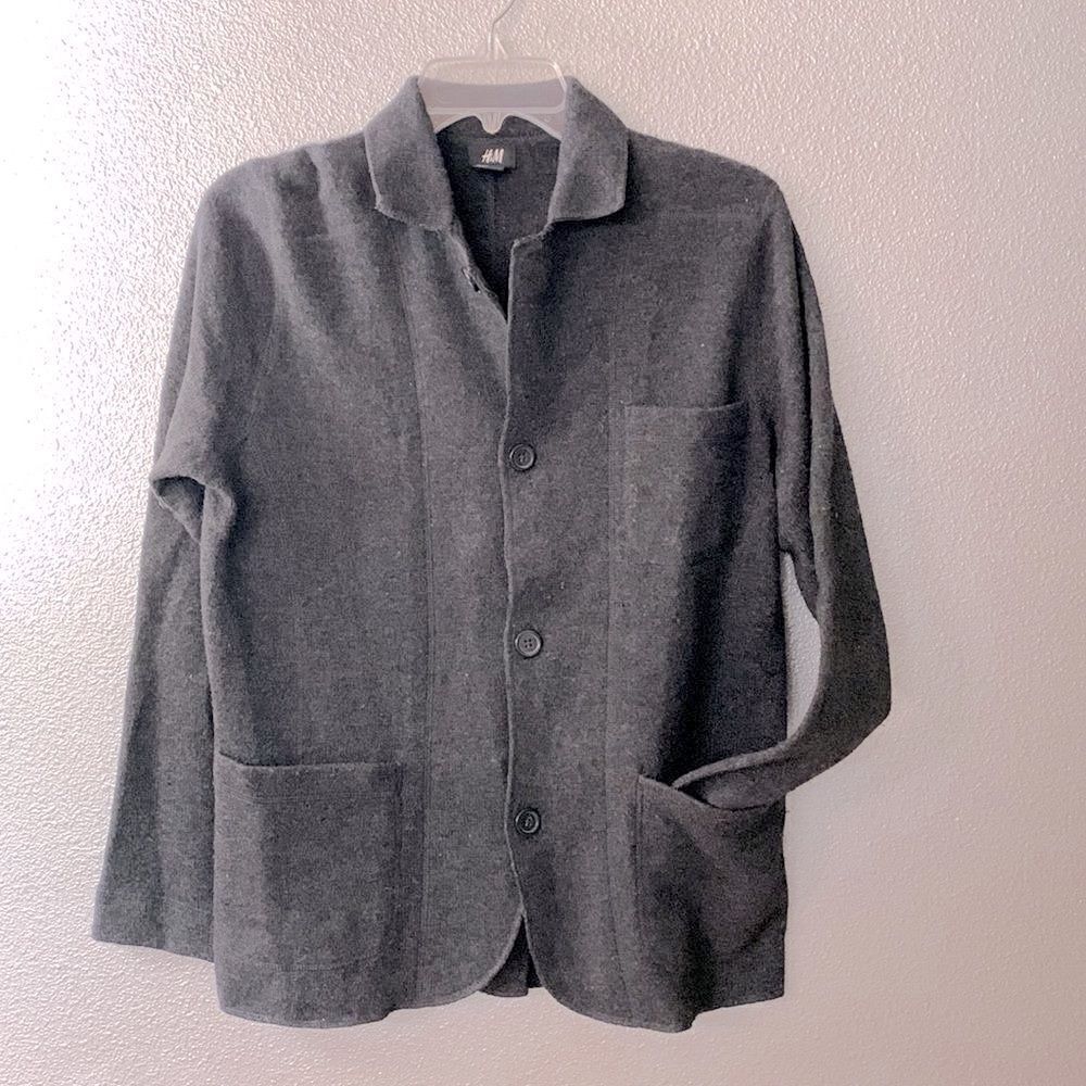 H&M wool blend sweater knit blazer/cardigan button front pockets back vent Small